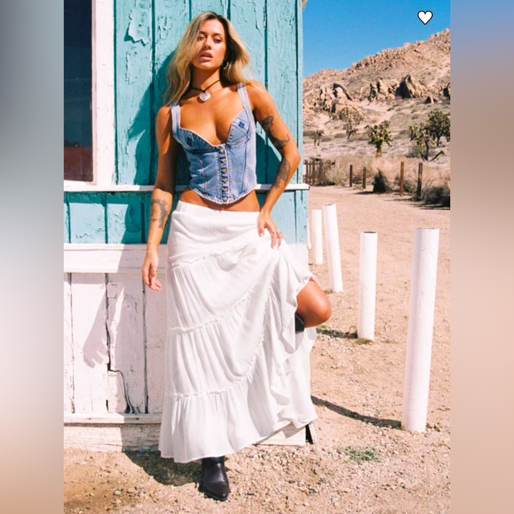 Princess Polly MIRIAH MAXI SKIRT WHITE LOW IMPACT